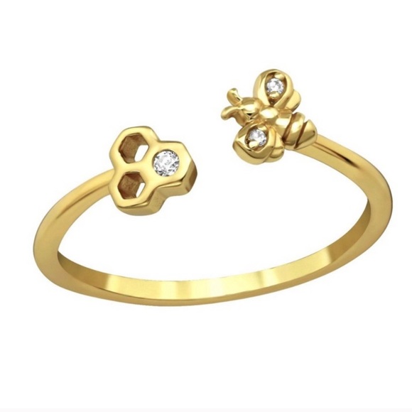 14K Gold Honeycomb Bee Ring - Picture 2 of 8